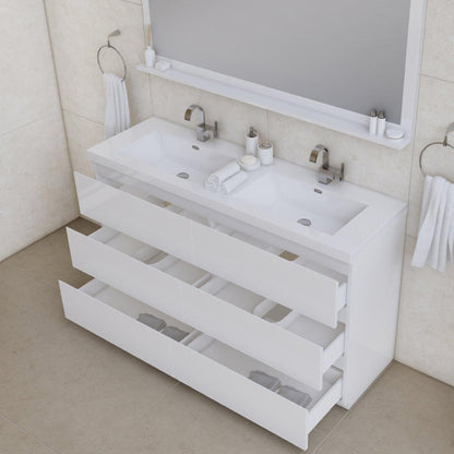 Alya Bath Paterno 60" Double White Modern Freestanding  Bathroom Vanity With Acrylic Top and Integrated Sink - AB-MOA60D-W