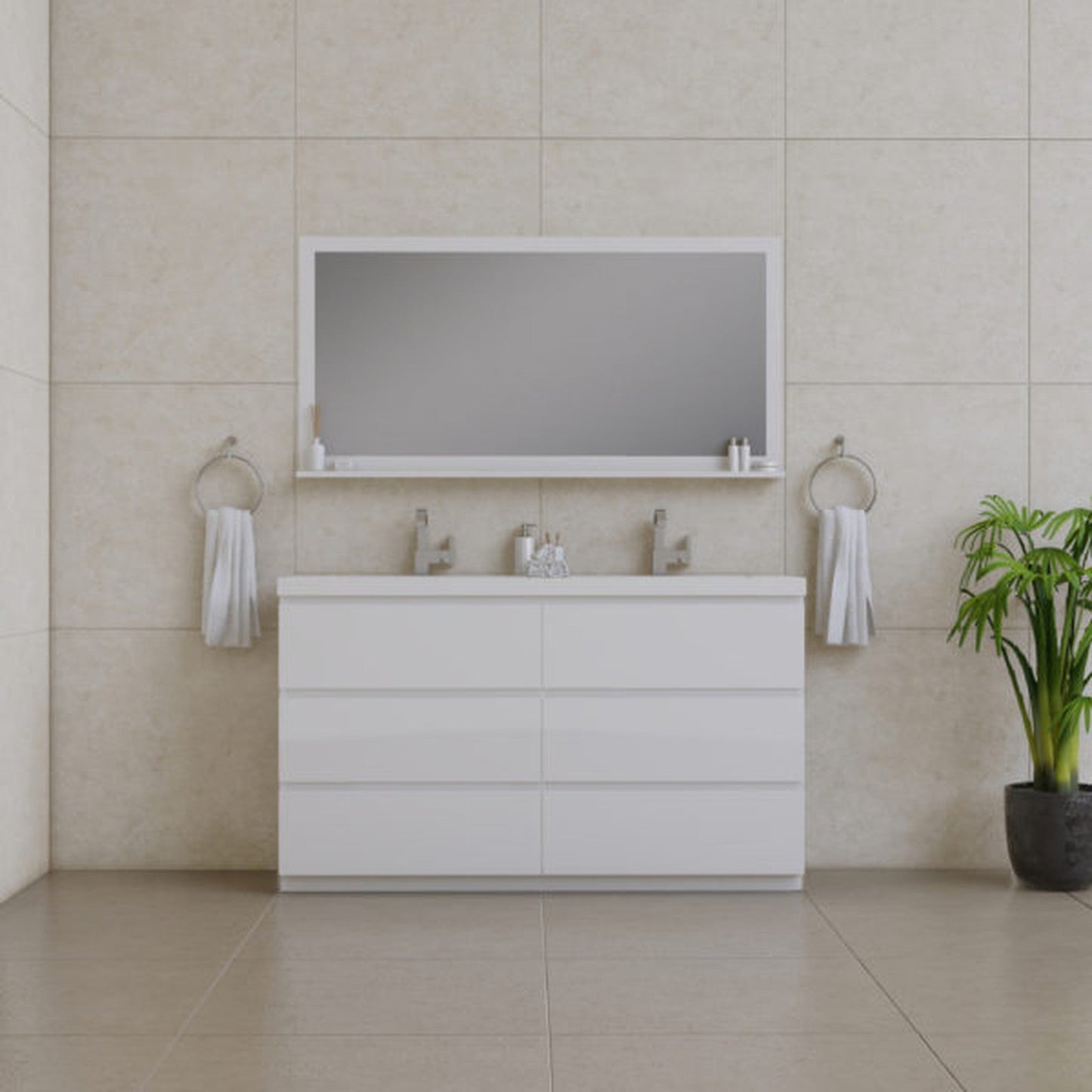 Alya Bath Paterno 60" Double White Modern Freestanding  Bathroom Vanity With Acrylic Top and Integrated Sink - AB-MOA60D-W