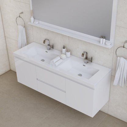 Alya Bath Paterno 60" Double White Modern Wall Mounted  Bathroom Vanity With Acrylic Top and Integrated Sink - AB-MOF60D-W