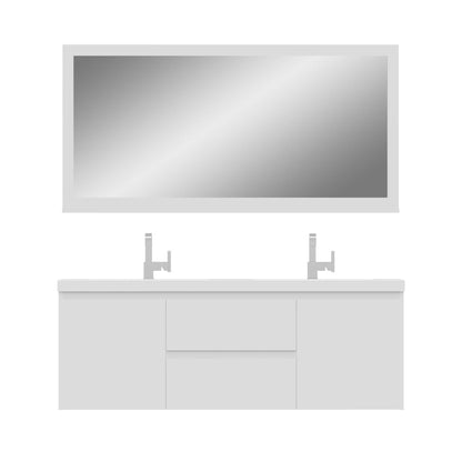 Alya Bath Paterno 60" Double White Modern Wall Mounted  Bathroom Vanity With Acrylic Top and Integrated Sink - AB-MOF60D-W