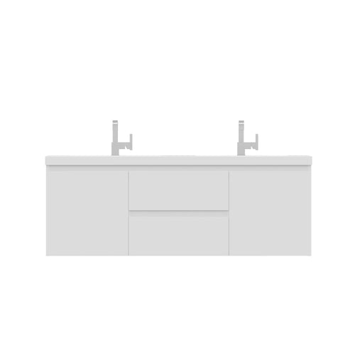 Alya Bath Paterno 60" Double White Modern Wall Mounted  Bathroom Vanity With Acrylic Top and Integrated Sink - AB-MOF60D-W