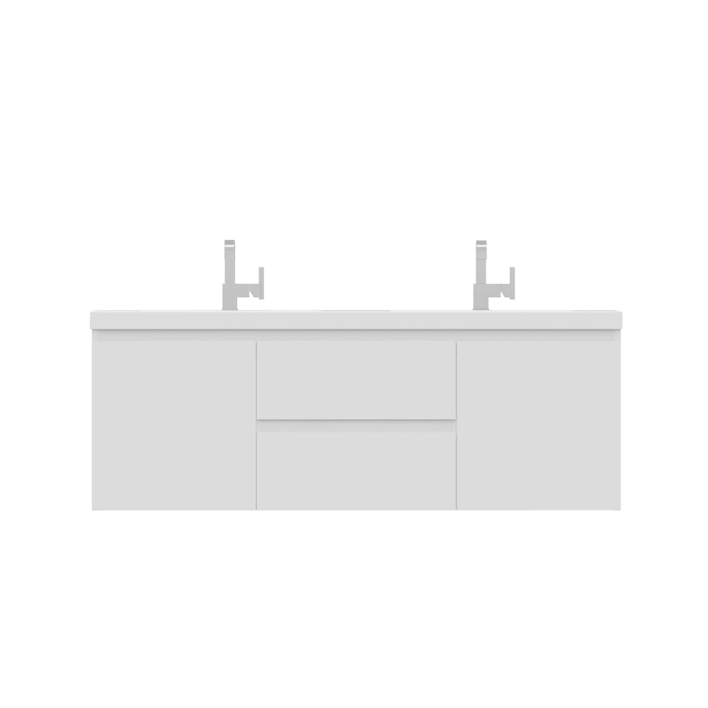 Alya Bath Paterno 60" Double White Modern Wall Mounted  Bathroom Vanity With Acrylic Top and Integrated Sink - AB-MOF60D-W
