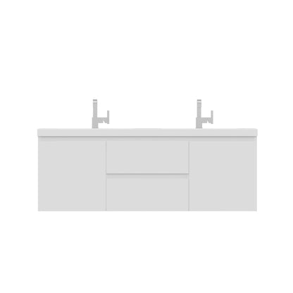 Alya Bath Paterno 60" Double White Modern Wall Mounted  Bathroom Vanity With Acrylic Top and Integrated Sink - AB-MOF60D-W