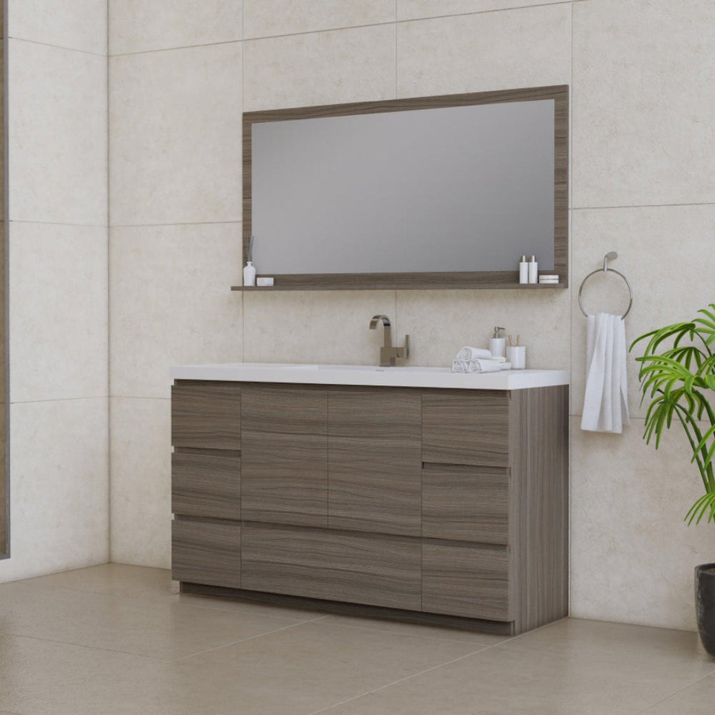 Alya Bath Paterno 60" Single Gray Modern Freestanding Single Bathroom Vanity With Acrylic Top and Integrated  Sink - AB-MOA60S-G