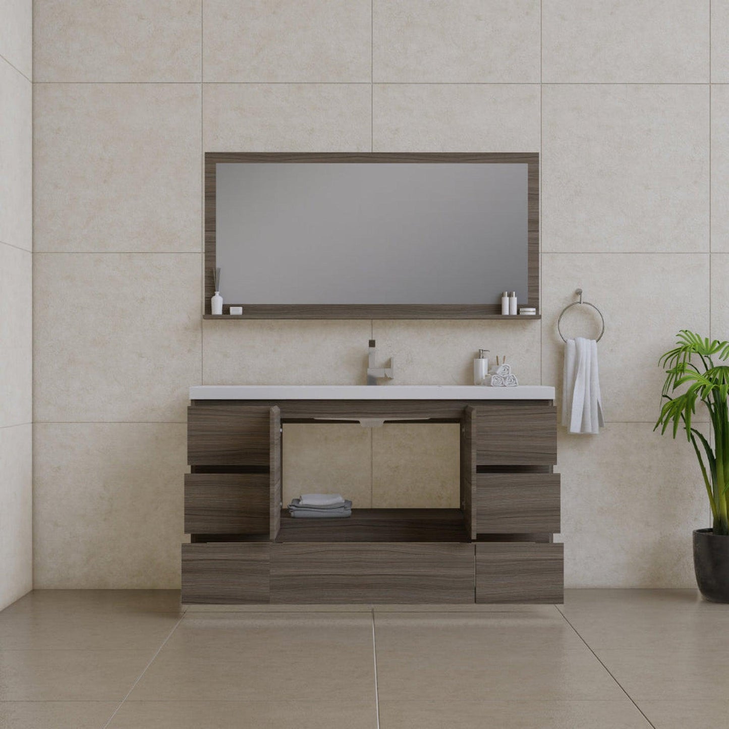 Alya Bath Paterno 60" Single Gray Modern Freestanding Single Bathroom Vanity With Acrylic Top and Integrated  Sink - AB-MOA60S-G