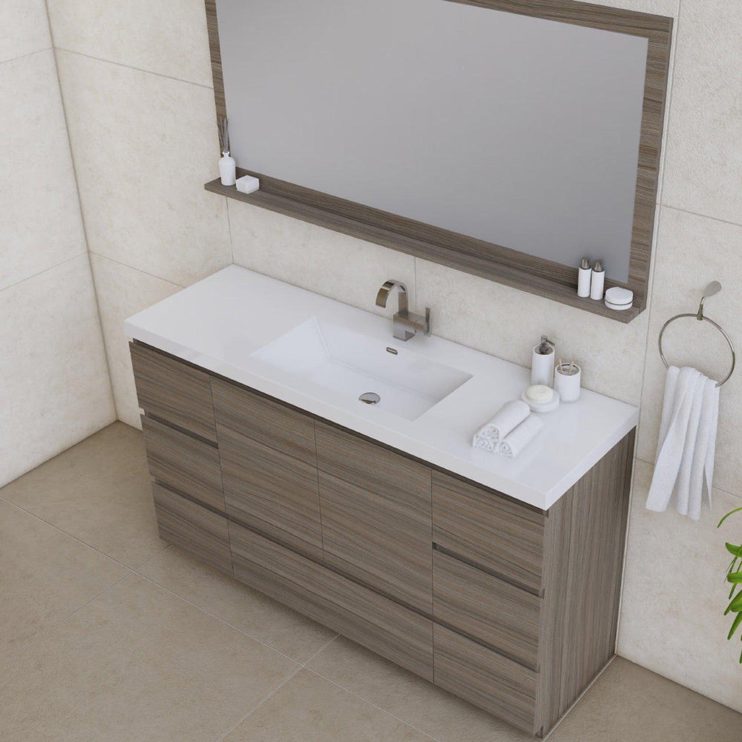 Alya Bath Paterno 60" Single Gray Modern Freestanding Single Bathroom Vanity With Acrylic Top and Integrated  Sink - AB-MOA60S-G