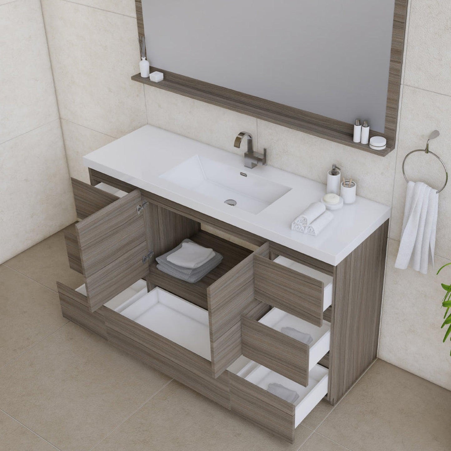 Alya Bath Paterno 60" Single Gray Modern Freestanding Single Bathroom Vanity With Acrylic Top and Integrated  Sink - AB-MOA60S-G