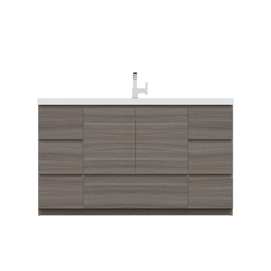 Alya Bath Paterno 60" Single Gray Modern Freestanding Single Bathroom Vanity With Acrylic Top and Integrated  Sink - AB-MOA60S-G