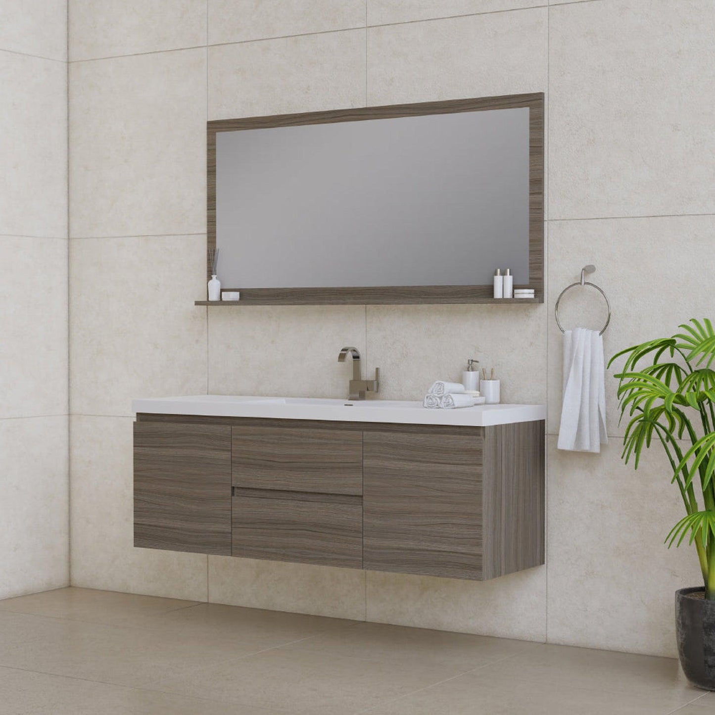 Alya Bath Paterno 60" Single Gray Modern Wall Mounted  Bathroom Vanity With Acrylic Top and Integrated Sink - AB-MOF60S-G
