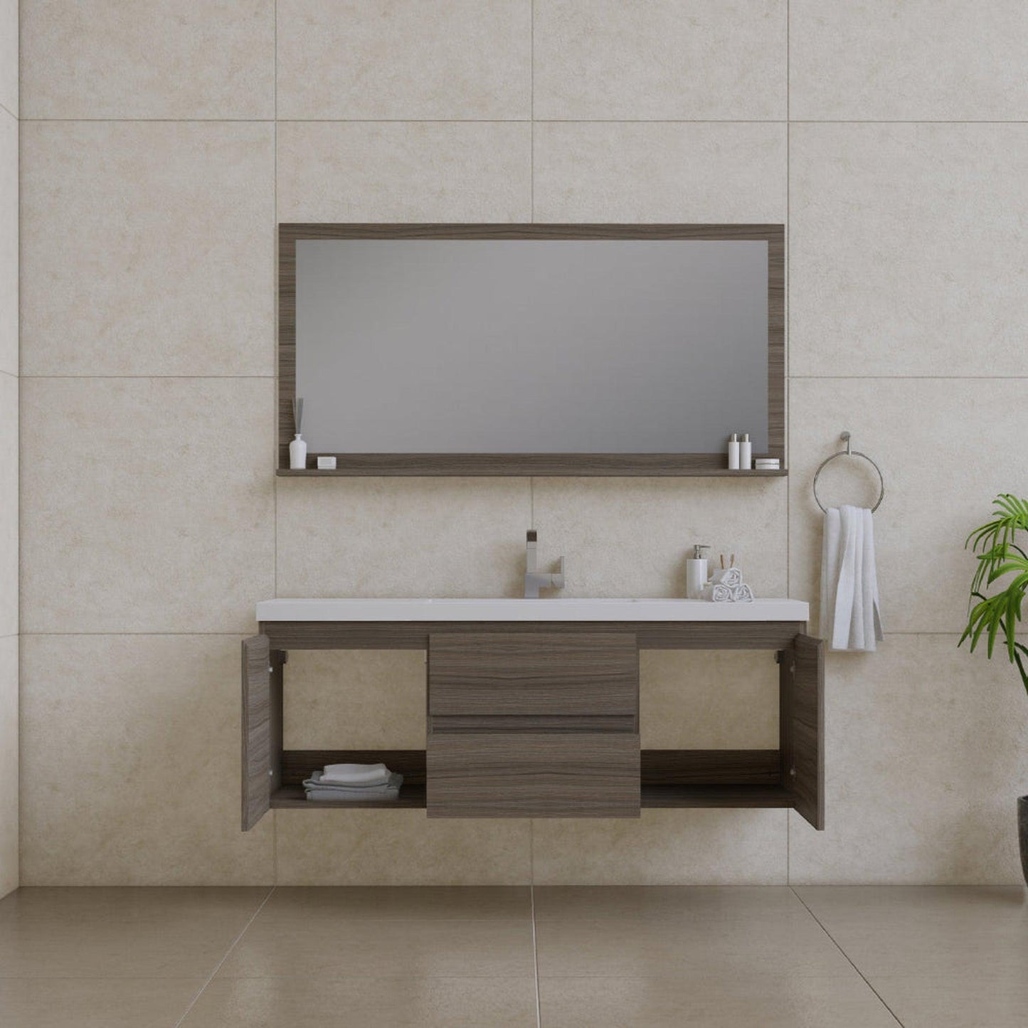 Alya Bath Paterno 60" Single Gray Modern Wall Mounted  Bathroom Vanity With Acrylic Top and Integrated Sink - AB-MOF60S-G