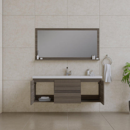 Alya Bath Paterno 60" Single Gray Modern Wall Mounted  Bathroom Vanity With Acrylic Top and Integrated Sink - AB-MOF60S-G