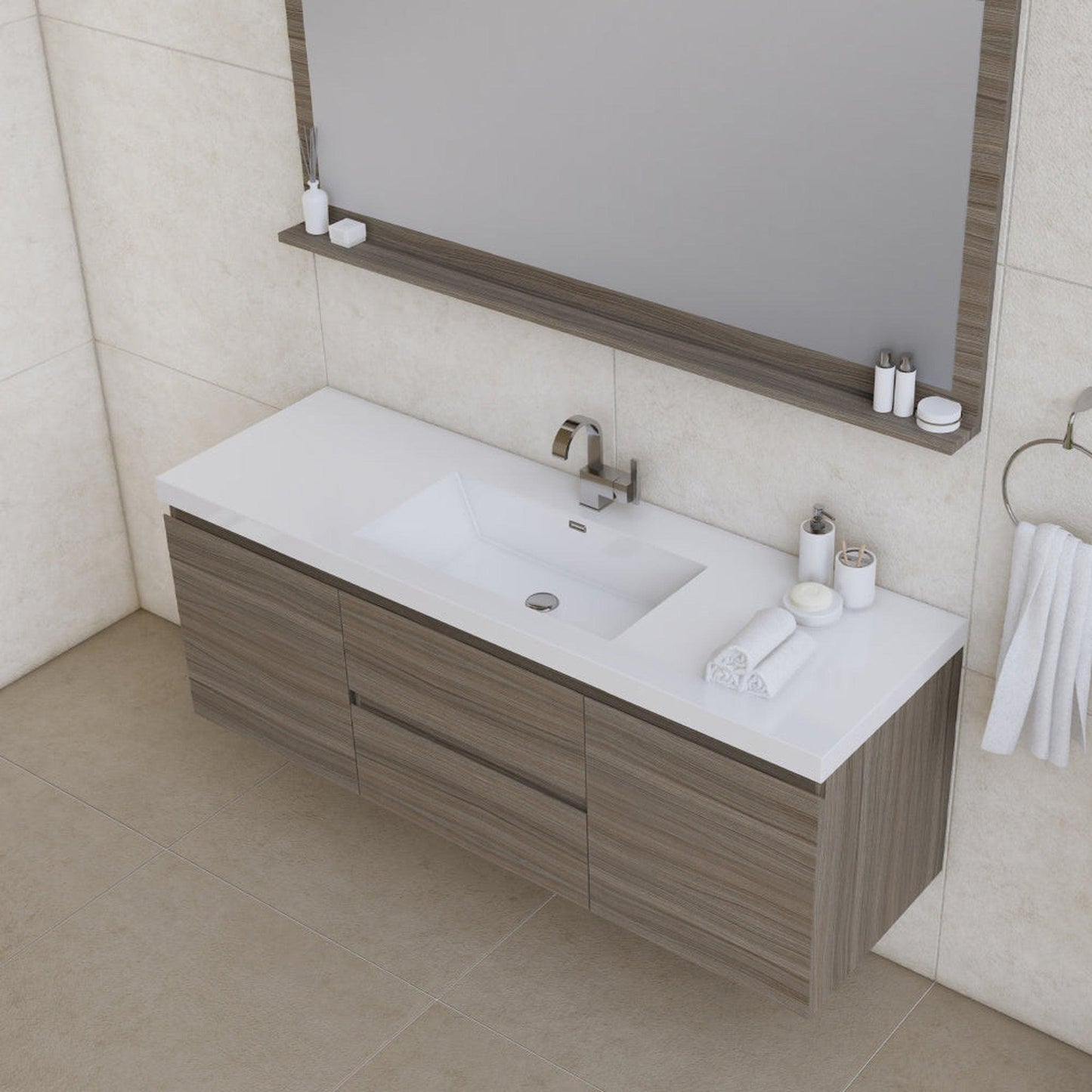 Alya Bath Paterno 60" Single Gray Modern Wall Mounted  Bathroom Vanity With Acrylic Top and Integrated Sink - AB-MOF60S-G
