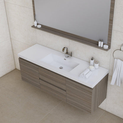 Alya Bath Paterno 60" Single Gray Modern Wall Mounted  Bathroom Vanity With Acrylic Top and Integrated Sink - AB-MOF60S-G