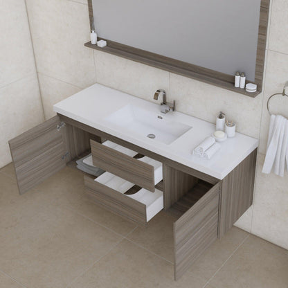 Alya Bath Paterno 60" Single Gray Modern Wall Mounted  Bathroom Vanity With Acrylic Top and Integrated Sink - AB-MOF60S-G