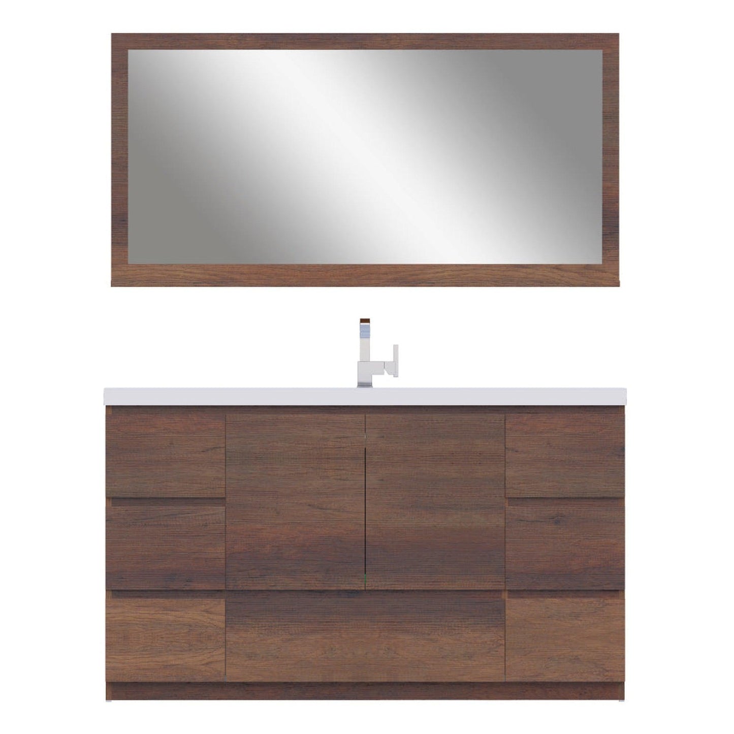 Alya Bath Paterno 60" Single Rosewood Modern Freestanding  Bathroom Vanity With Acrylic Top and Integrated Sink - AB-MOA60S-RW