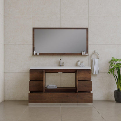 Alya Bath Paterno 60" Single Rosewood Modern Freestanding  Bathroom Vanity With Acrylic Top and Integrated Sink - AB-MOA60S-RW