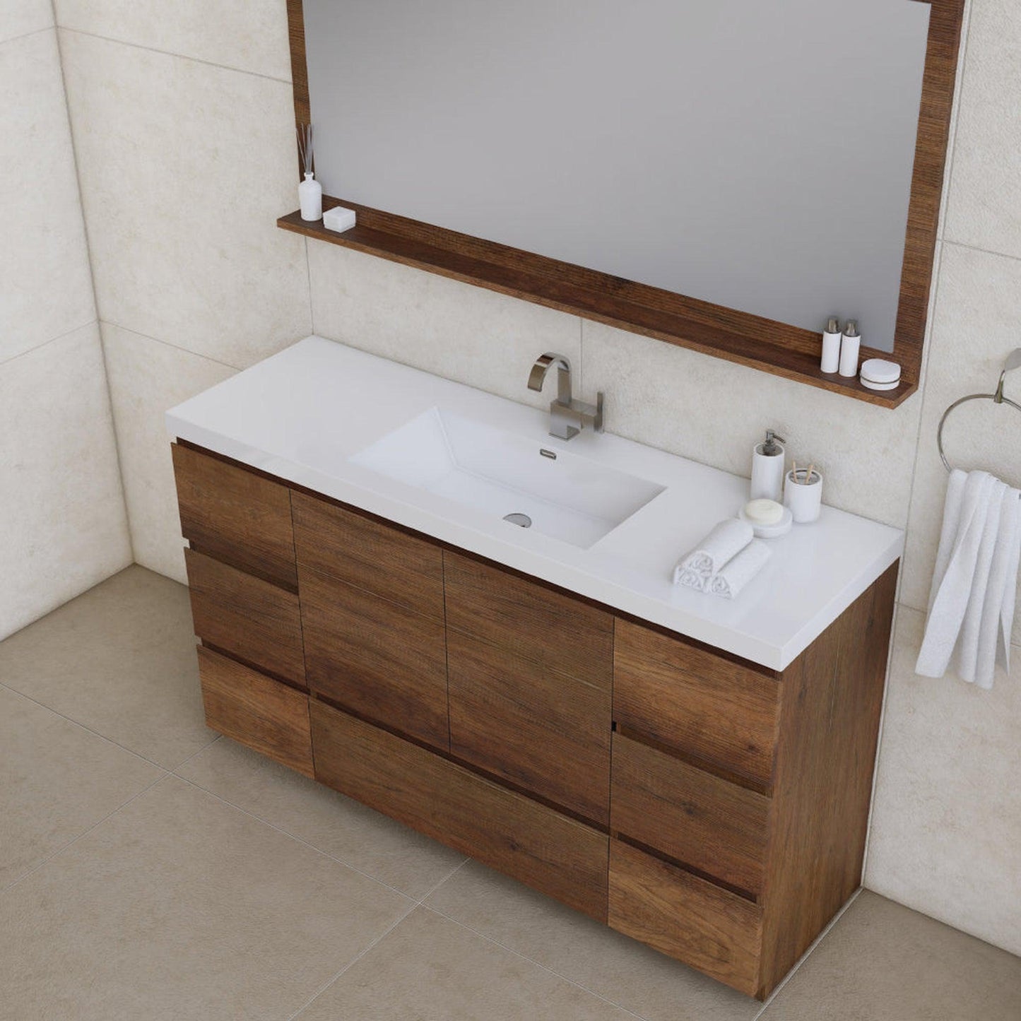 Alya Bath Paterno 60" Single Rosewood Modern Freestanding  Bathroom Vanity With Acrylic Top and Integrated Sink - AB-MOA60S-RW