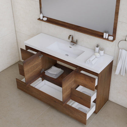 Alya Bath Paterno 60" Single Rosewood Modern Freestanding  Bathroom Vanity With Acrylic Top and Integrated Sink - AB-MOA60S-RW