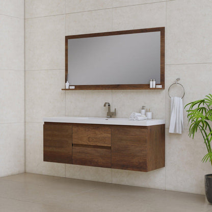 Alya Bath Paterno 60" Single Rosewood Modern Wall Mounted  Bathroom Vanity With Acrylic Top and Integrated Sink - AB-MOF60S-RW