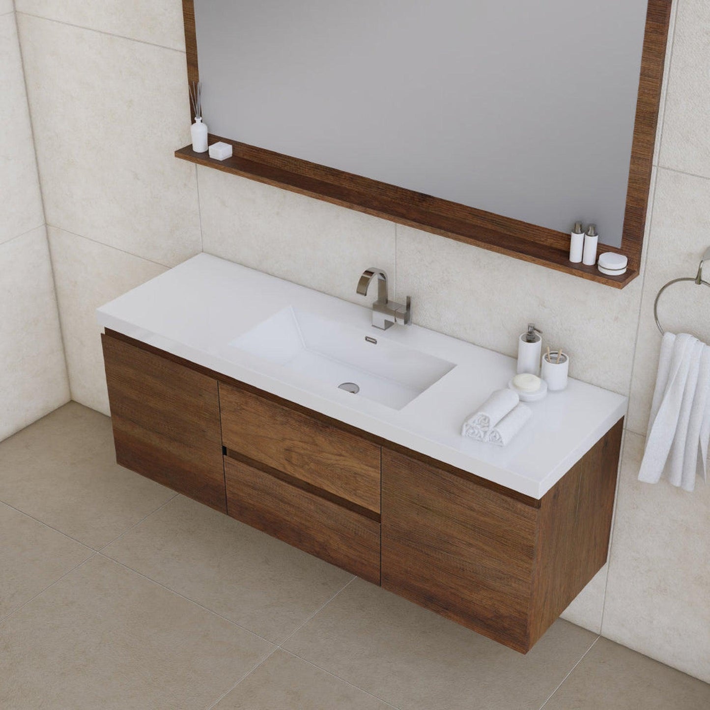 Alya Bath Paterno 60" Single Rosewood Modern Wall Mounted  Bathroom Vanity With Acrylic Top and Integrated Sink - AB-MOF60S-RW