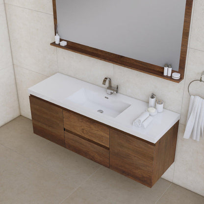 Alya Bath Paterno 60" Single Rosewood Modern Wall Mounted  Bathroom Vanity With Acrylic Top and Integrated Sink - AB-MOF60S-RW