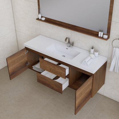 Alya Bath Paterno 60" Single Rosewood Modern Wall Mounted  Bathroom Vanity With Acrylic Top and Integrated Sink - AB-MOF60S-RW