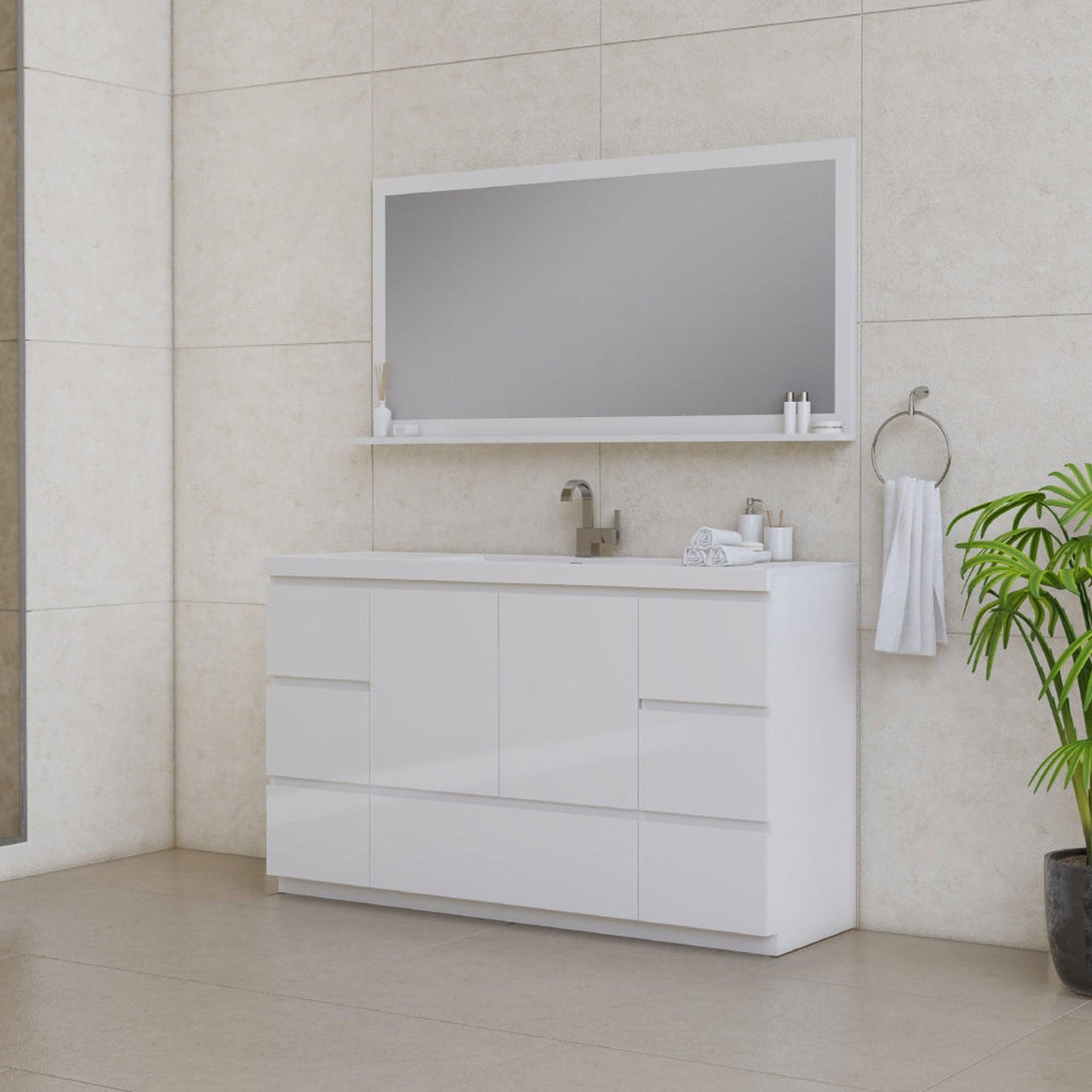 Alya Bath Paterno 60" Single White Modern Freestanding  Bathroom Vanity With Acrylic Top and Integrated Sink - AB-MOA60S-W