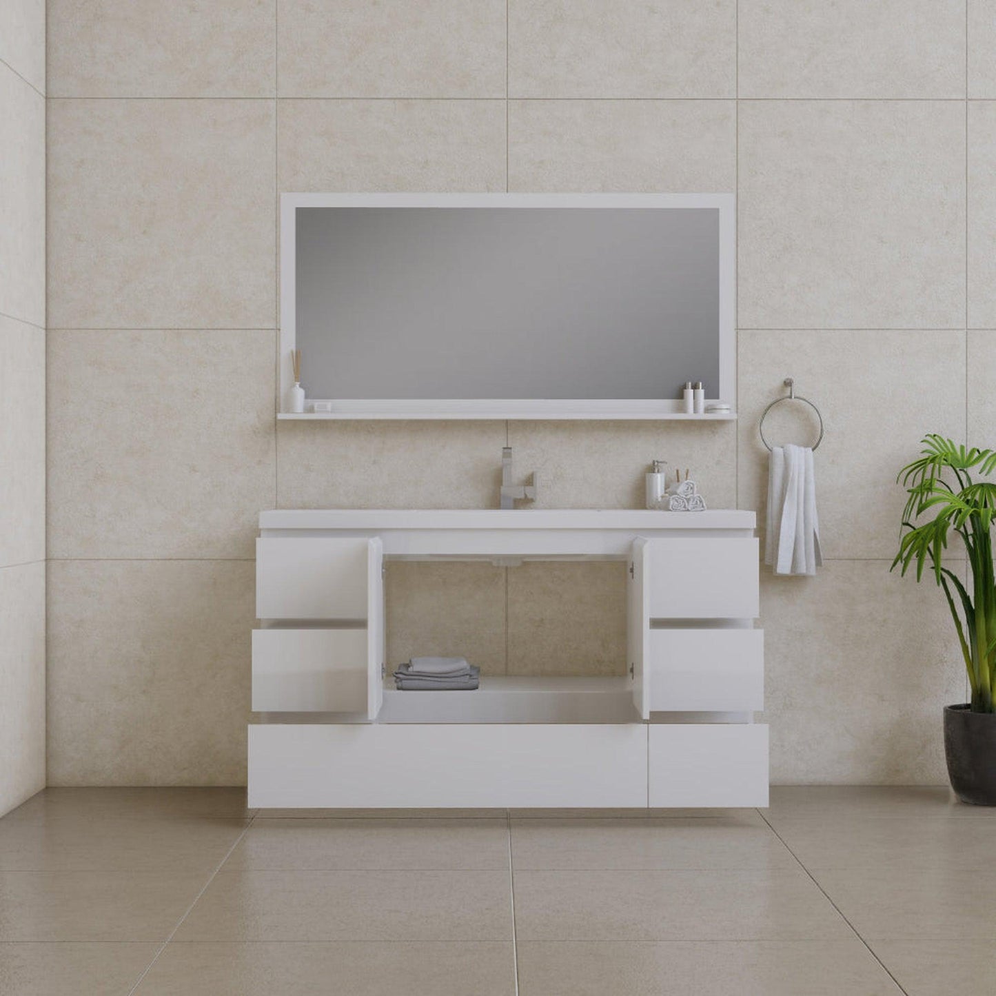 Alya Bath Paterno 60" Single White Modern Freestanding  Bathroom Vanity With Acrylic Top and Integrated Sink - AB-MOA60S-W