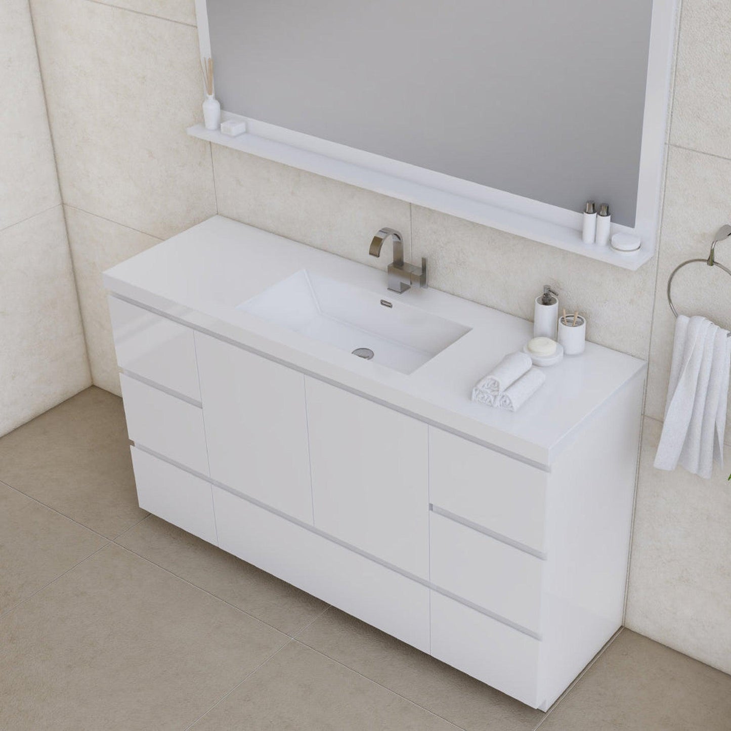 Alya Bath Paterno 60" Single White Modern Freestanding  Bathroom Vanity With Acrylic Top and Integrated Sink - AB-MOA60S-W