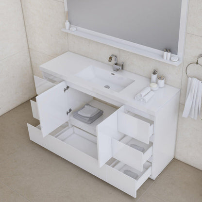 Alya Bath Paterno 60" Single White Modern Freestanding  Bathroom Vanity With Acrylic Top and Integrated Sink - AB-MOA60S-W