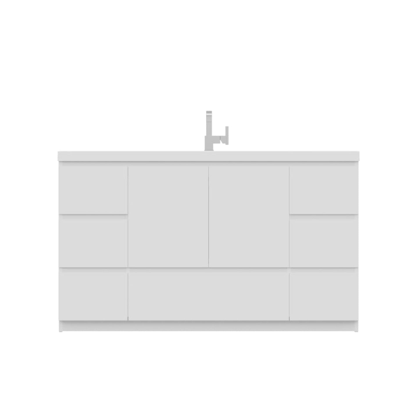 Alya Bath Paterno 60" Single White Modern Freestanding  Bathroom Vanity With Acrylic Top and Integrated Sink - AB-MOA60S-W