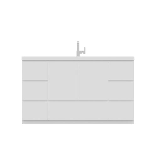 Alya Bath Paterno 60" Single White Modern Freestanding  Bathroom Vanity With Acrylic Top and Integrated Sink - AB-MOA60S-W