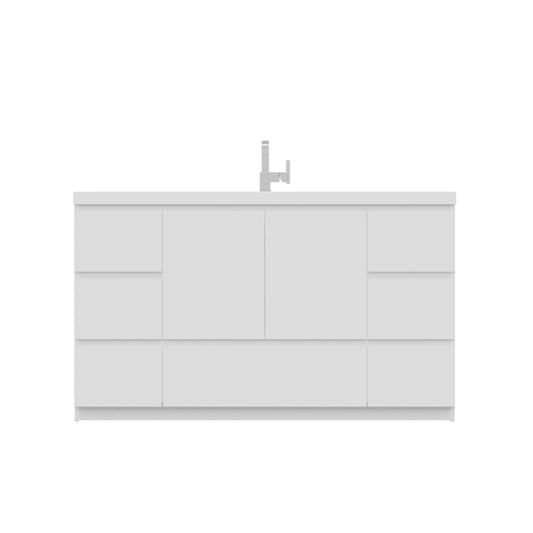 Alya Bath Paterno 60" Single White Modern Freestanding  Bathroom Vanity With Acrylic Top and Integrated Sink - AB-MOA60S-W