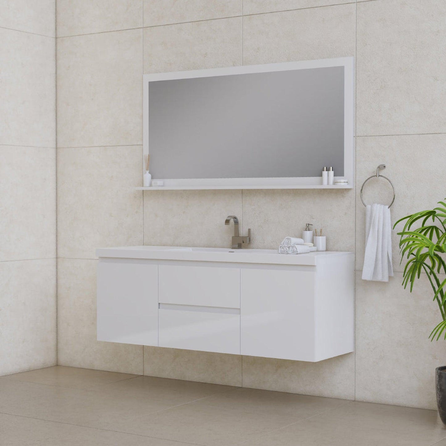 Alya Bath Paterno 60" Single White Modern Wall Mounted Bathroom Vanity With Acrylic Top and Integrated Sink - AB-MOF60S-W