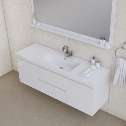 Alya Bath Paterno 60" Single White Modern Wall Mounted Bathroom Vanity With Acrylic Top and Integrated Sink - AB-MOF60S-W