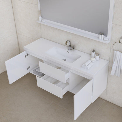 Alya Bath Paterno 60" Single White Modern Wall Mounted Bathroom Vanity With Acrylic Top and Integrated Sink - AB-MOF60S-W