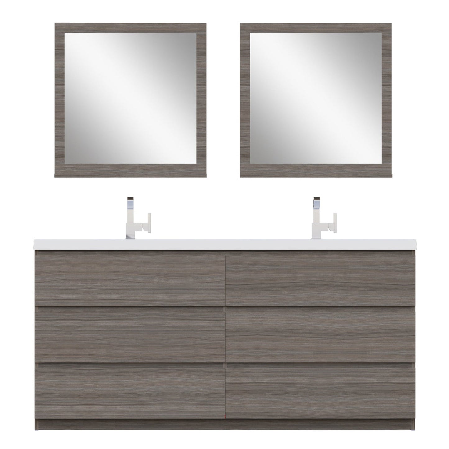 Alya Bath Paterno 72" Double Gray Modern Freestanding Bathroom Vanity With Acrylic Top and Integrated  Sink - AB-MOA72D-G