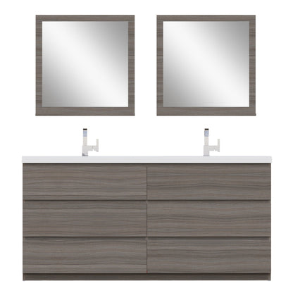 Alya Bath Paterno 72" Double Gray Modern Freestanding Bathroom Vanity With Acrylic Top and Integrated  Sink - AB-MOA72D-G