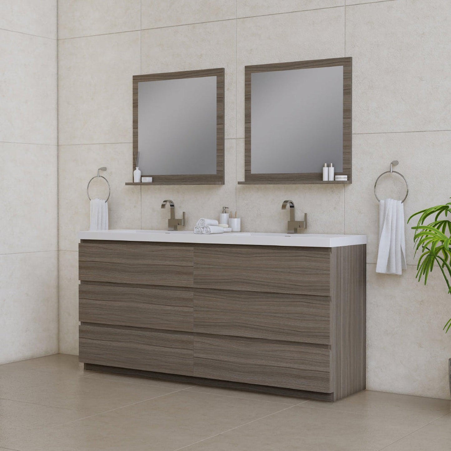 Alya Bath Paterno 72" Double Gray Modern Freestanding Bathroom Vanity With Acrylic Top and Integrated  Sink - AB-MOA72D-G