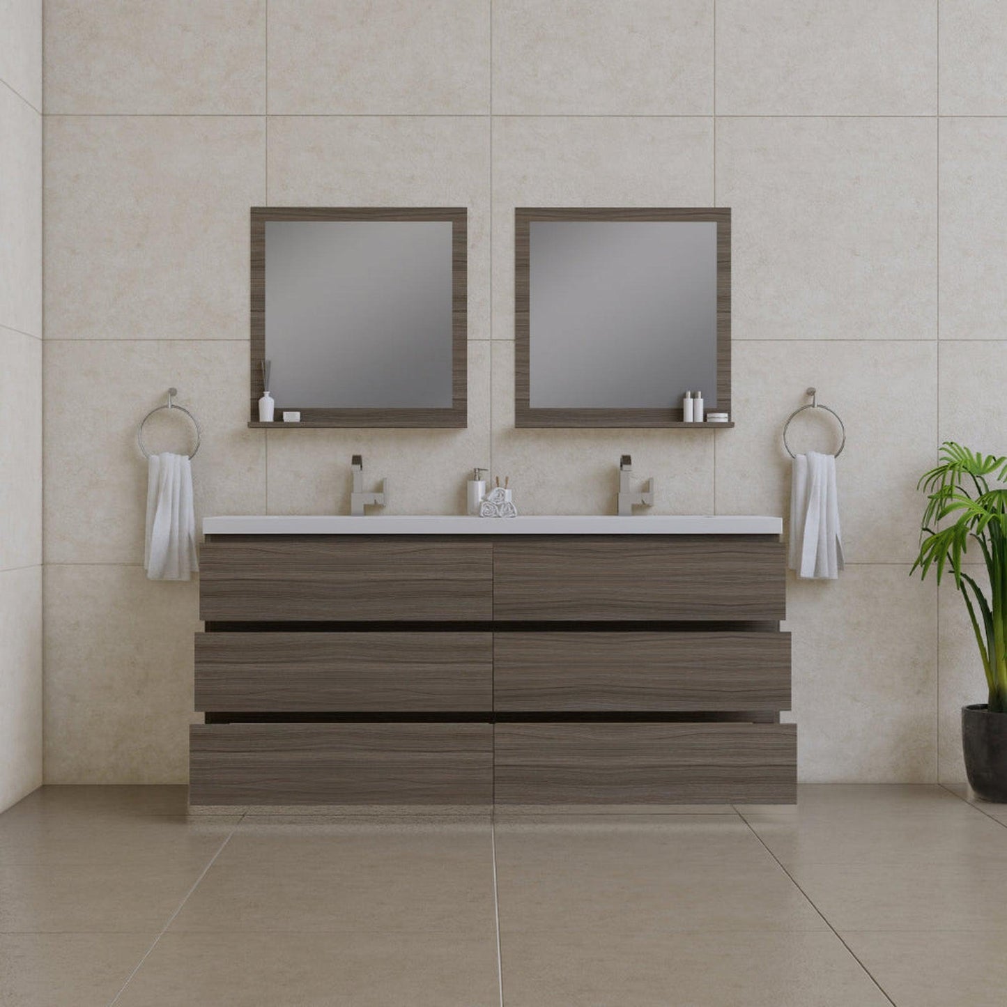 Alya Bath Paterno 72" Double Gray Modern Freestanding Bathroom Vanity With Acrylic Top and Integrated  Sink - AB-MOA72D-G