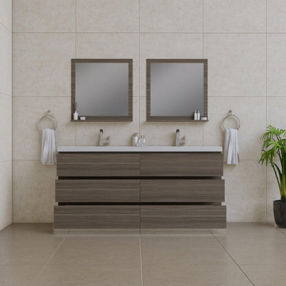 Alya Bath Paterno 72" Double Gray Modern Freestanding Bathroom Vanity With Acrylic Top and Integrated  Sink - AB-MOA72D-G