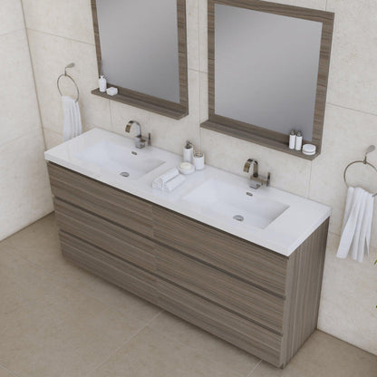 Alya Bath Paterno 72" Double Gray Modern Freestanding Bathroom Vanity With Acrylic Top and Integrated  Sink - AB-MOA72D-G