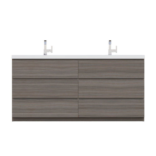 Alya Bath Paterno 72" Double Gray Modern Freestanding Bathroom Vanity With Acrylic Top and Integrated  Sink - AB-MOA72D-G