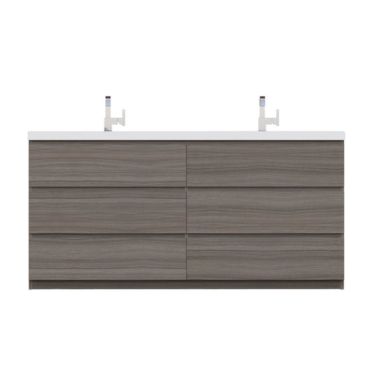 Alya Bath Paterno 72" Double Gray Modern Freestanding Bathroom Vanity With Acrylic Top and Integrated  Sink - AB-MOA72D-G