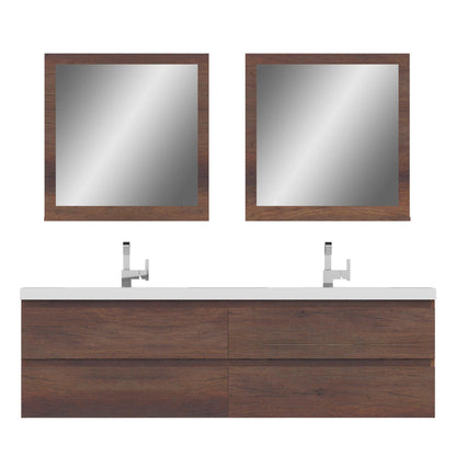Alya Bath Paterno 72" Double Rosewood Modern Wall Mounted  Bathroom Vanity With Acrylic Top and Integrated Sink - AB-MOF72D-RW