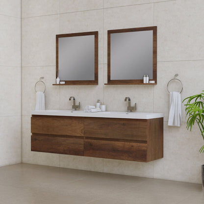 Alya Bath Paterno 72" Double Rosewood Modern Wall Mounted  Bathroom Vanity With Acrylic Top and Integrated Sink - AB-MOF72D-RW