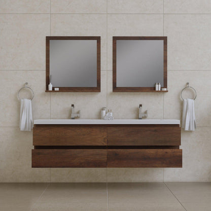 Alya Bath Paterno 72" Double Rosewood Modern Wall Mounted  Bathroom Vanity With Acrylic Top and Integrated Sink - AB-MOF72D-RW