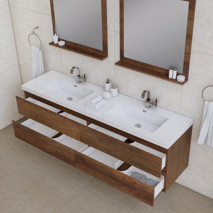 Alya Bath Paterno 72" Double Rosewood Modern Wall Mounted  Bathroom Vanity With Acrylic Top and Integrated Sink - AB-MOF72D-RW