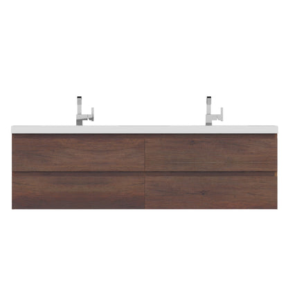 Alya Bath Paterno 72" Double Rosewood Modern Wall Mounted  Bathroom Vanity With Acrylic Top and Integrated Sink - AB-MOF72D-RW