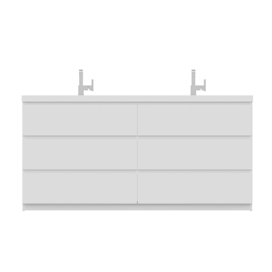 Alya Bath Paterno 72" Double White Modern Freestanding  Bathroom Vanity With Acrylic Top and Integrated Sink - AB-MOA72D-W
